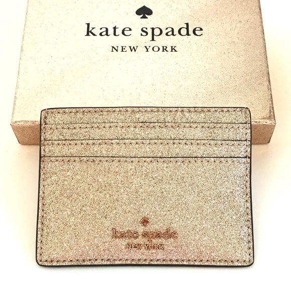 KATE SPADE Card Holder Wallet Gold Glimmer Glitter Slim New in Box - Picture 1 of 12